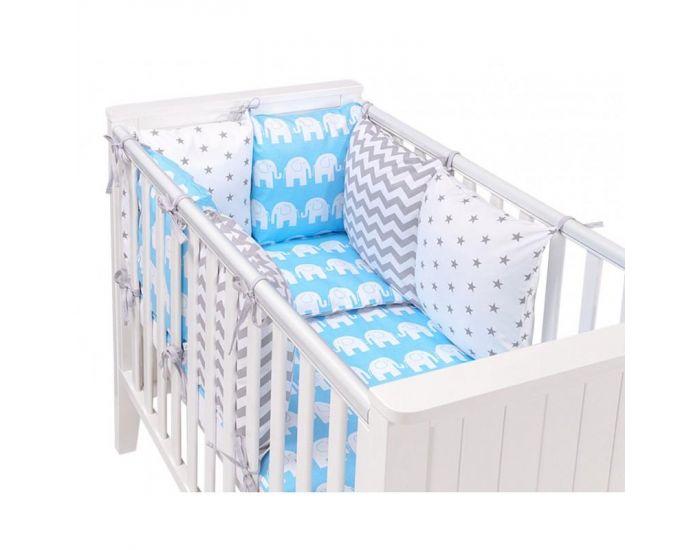 SEVIRA KIDS Tour de lit  coussins modulables avec parure rversible - Elphants - Bleu (1)