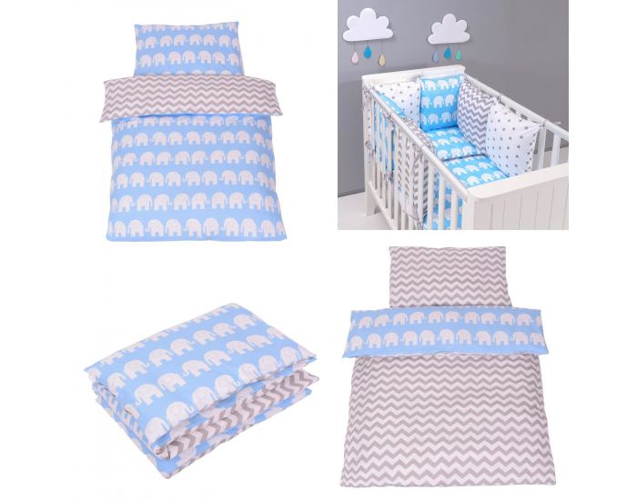 SEVIRA KIDS Tour de lit  coussins modulables avec parure rversible - Elphants - Bleu (11)