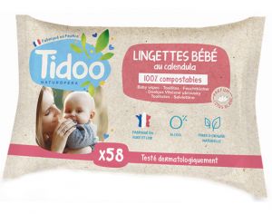 TIDOO Lingettes Bb Bio Compostables au Calendula Bio et Parfum Naturel - 58 Lingettes