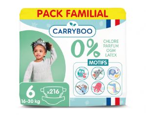 CARRYBOO Couches cologiques Non Irritantes - Lot x6 T6 / 16-30kg / LotX6 / 216 couches