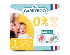 CARRYBOO Couches cologiques Non Irritantes T1 / 2-5 kg / 27couches