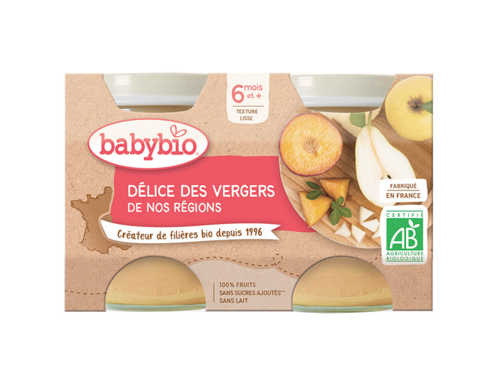 BABYBIO Mes Fruits - 2 x 130 g Dlices des Vergers - 4 mois