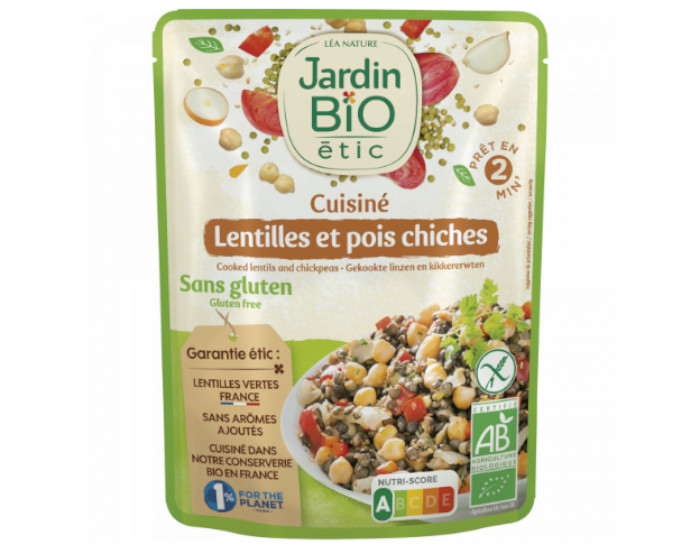 JARDIN BIO Menu Express - Lentilles et Pois-Chiches Cuisins Sans Gluten - 250 g