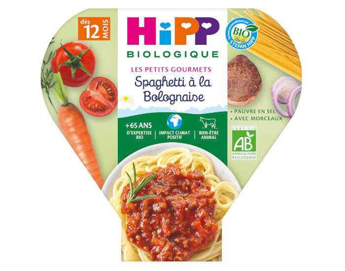 HIPP Assiette - Les Petits Gourmets - 200, 230g ou 260g Spaghetti  la Bolognaise - 12M