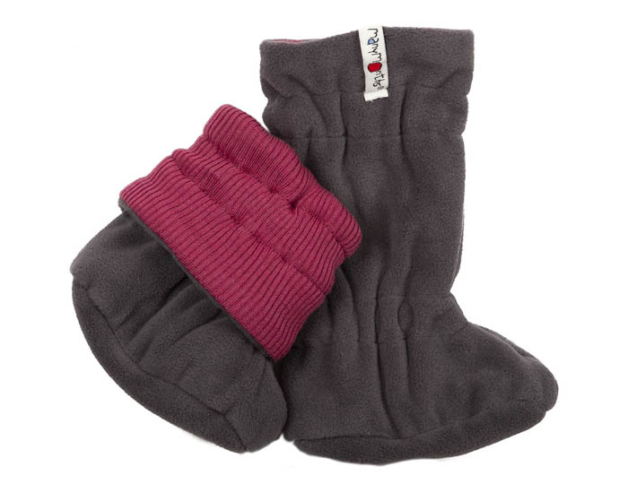 MANYMONTHS Chaussons de Portage - Laine Mrinos et Polaire Recycl - Frosted Berry - 0/9 mois