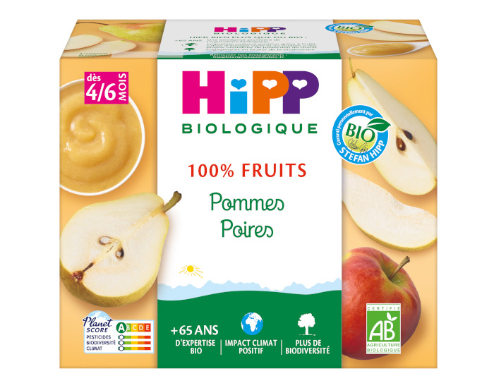 HIPP 100% Fruits - 4 x 100 g Pommes Poires - AA - 4M