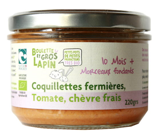 BOULETTE ET GROS LAPIN Petit Pot Coquillettes Fermires Tomate Chvre Frais - Ds 10 mois - 220 g