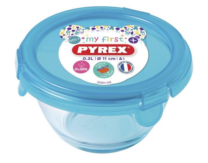 PYREX Plat rond + couvercle bleu 11 cm