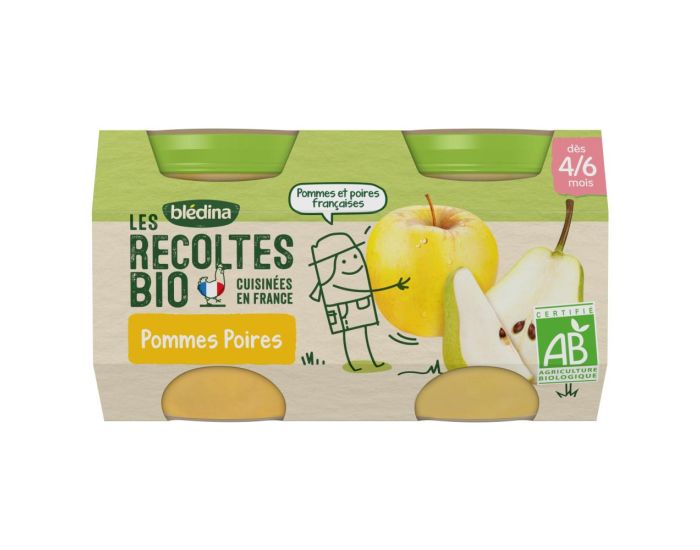 BLEDINA Les Rcoltes Bio - 24 Petits Pots - Pommes, Poires 12x(2x130g) - Ds 4/6 Mois (1)