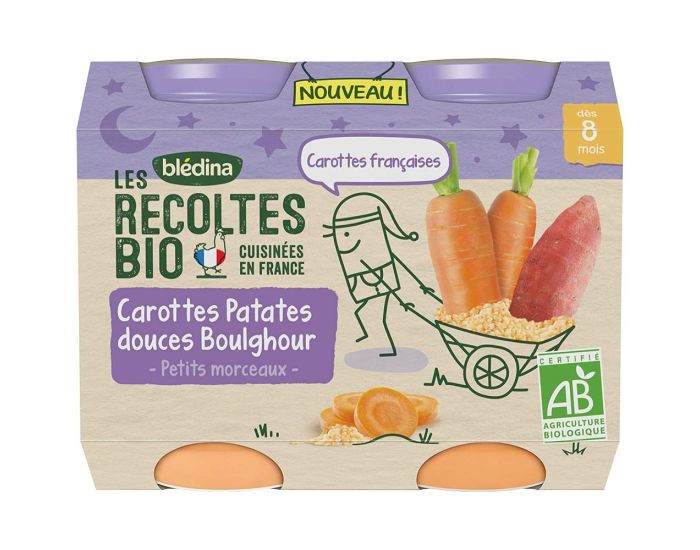 BLEDINA Les Rcoltes Bio - 6x(2x200g) - Carottes, Patates Douces, Boulghour - Ds 8 Mois (1)