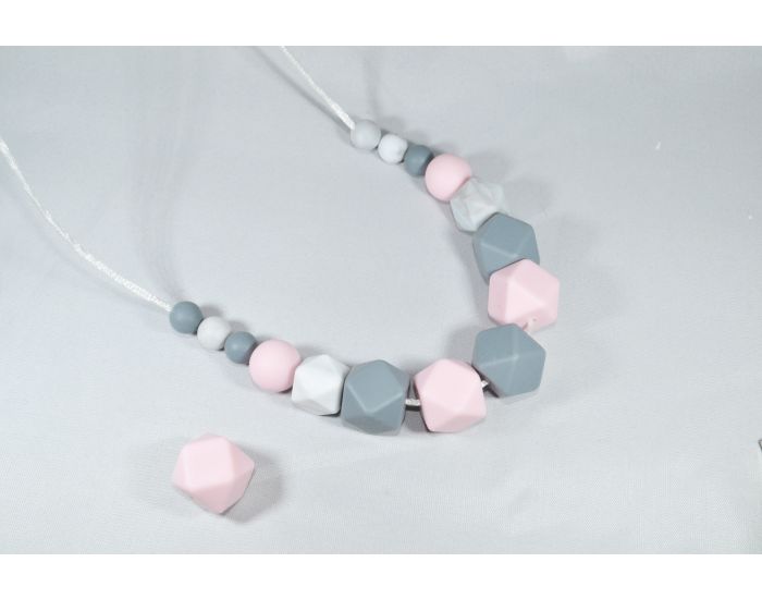 IRREVERSIBLE Collier perle gomtrique silicone et bois - gris/rose/marbre (1)