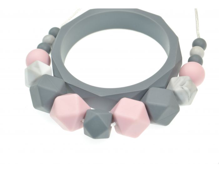 IRREVERSIBLE Collier perle gomtrique silicone et bois - gris/rose/marbre (3)