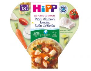HIPP Assiette - Les Petits Gourmets - 200, 230g ou 260g Petits Macaronis Tomates Colin d'Alaska - 18M