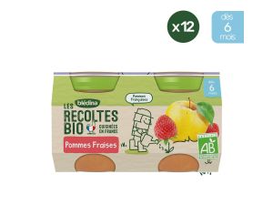BLEDINA Les Rcoltes Bio - 24 Petits Pots Pommes, Fraises - 12 x (2x130g) - Ds 6 Mois