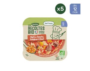 BLEDINA Les Rcoltes Bio - 5 Assiettes Tomates, Boulghour & Boeuf (5 x 230 g) - Ds 12 Mois