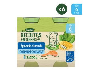 BLEDINA Les Recoltes Engages - 6x2 Petits Pots - Epinards, Semoule et Saumon Sauvage - Ds 6 Mois